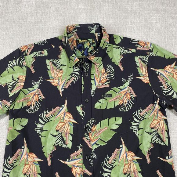 Retro The Butcher Shirt Mens Large Black Hawaiian Tropical Stretch Button Up - Picture 2 of 11